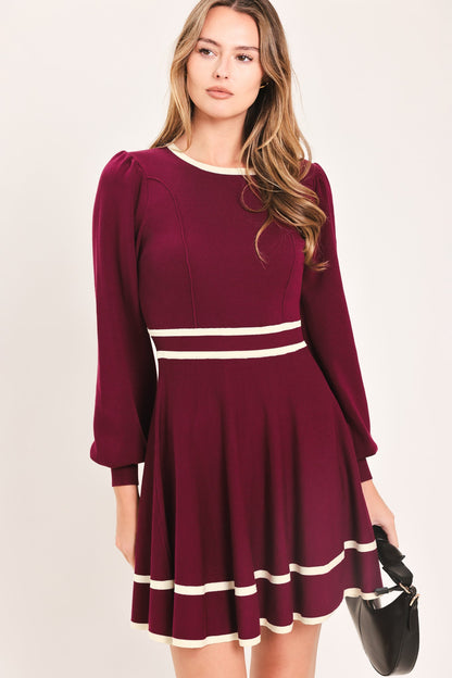 Flying Tomato Merlot Ivory Moment Sweater Mini Dress in WINE - Dress Sweater