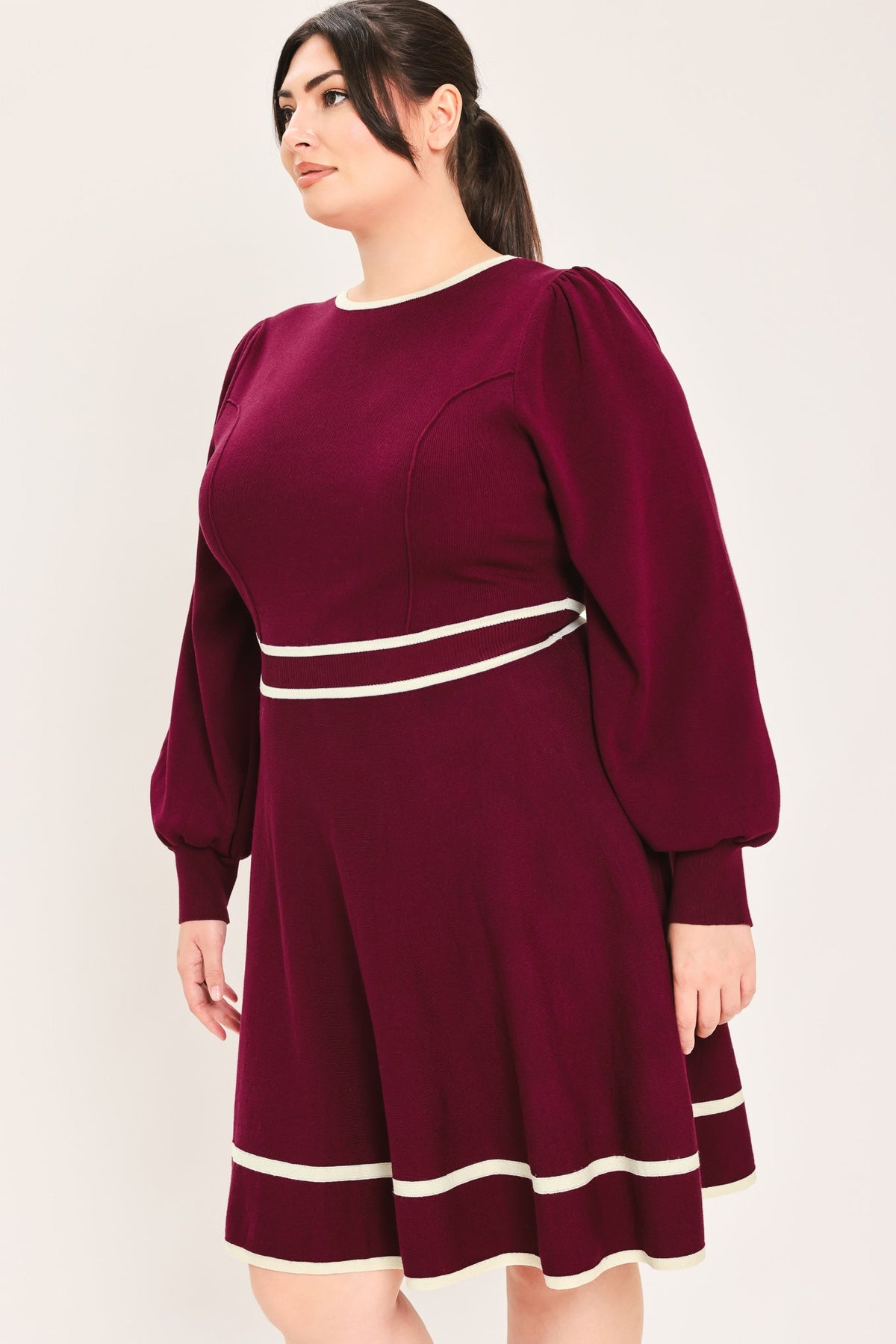 Flying Tomato Merlot Ivory Moment Sweater Mini Dress view 10 - Dress Sweater