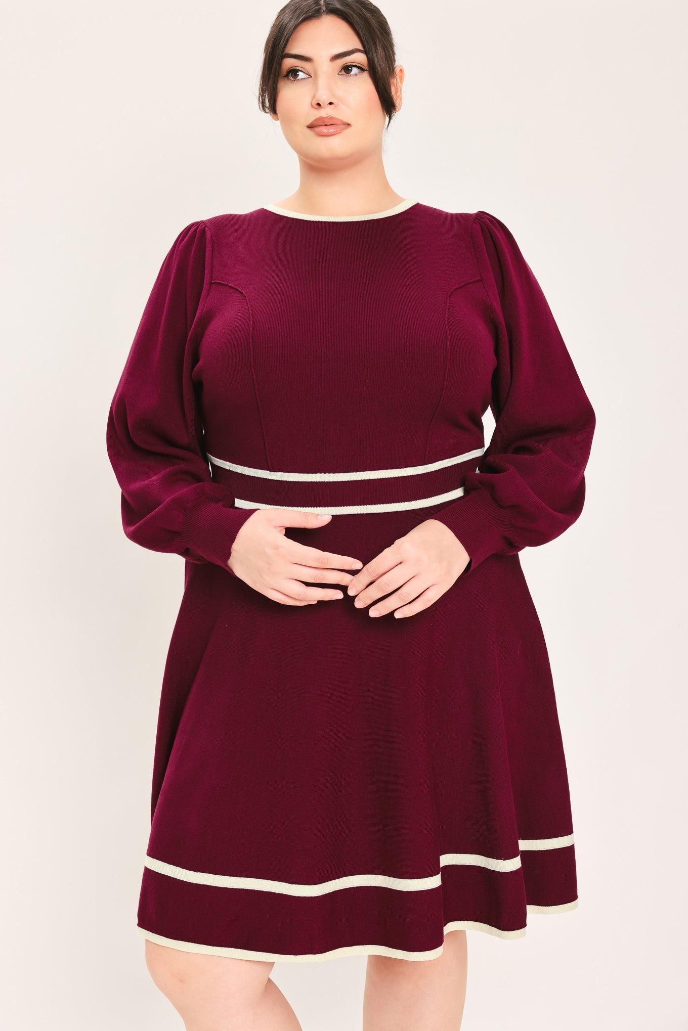 Flying Tomato Merlot Ivory Moment Sweater Mini Dress view 11 - Dress Sweater
