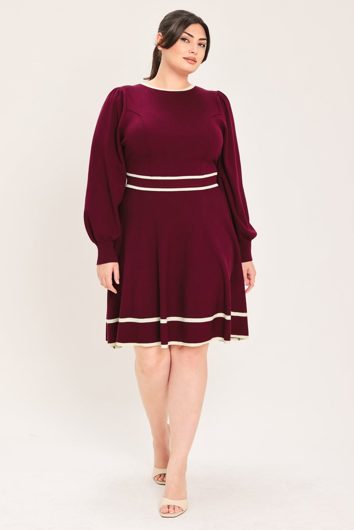 Flying Tomato Merlot Ivory Moment Sweater Mini Dress view 12 - Dress Sweater