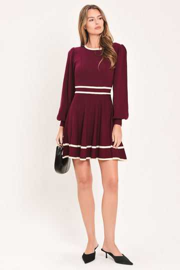 Flying Tomato Merlot Ivory Moment Sweater Mini Dress in WINE view 2 - Dress Sweater