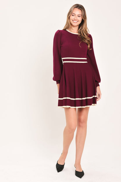 Flying Tomato Merlot Ivory Moment Sweater Mini Dress in WINE view 4 - Dress Sweater