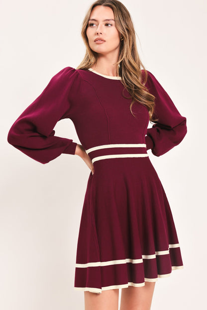 Flying Tomato Merlot Ivory Moment Sweater Mini Dress in WINE view 5 - Dress Sweater