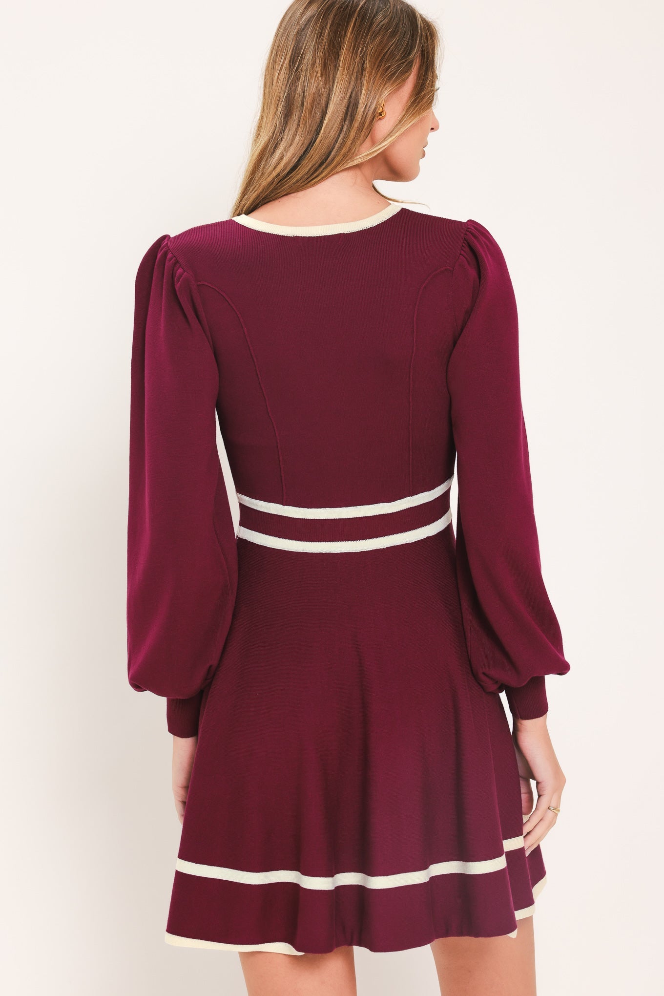 Flying Tomato Merlot Ivory Moment Sweater Mini Dress view 7 - Dress Sweater