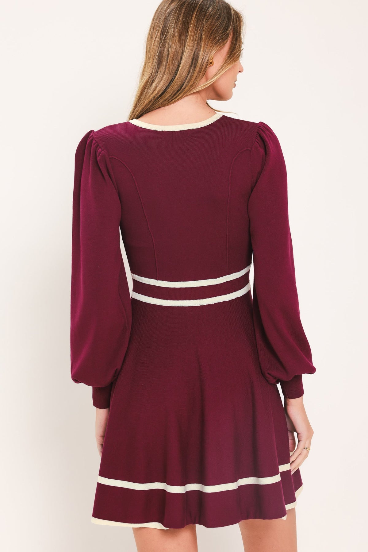 Flying Tomato Merlot Ivory Moment Sweater Mini Dress view 7 - Dress Sweater