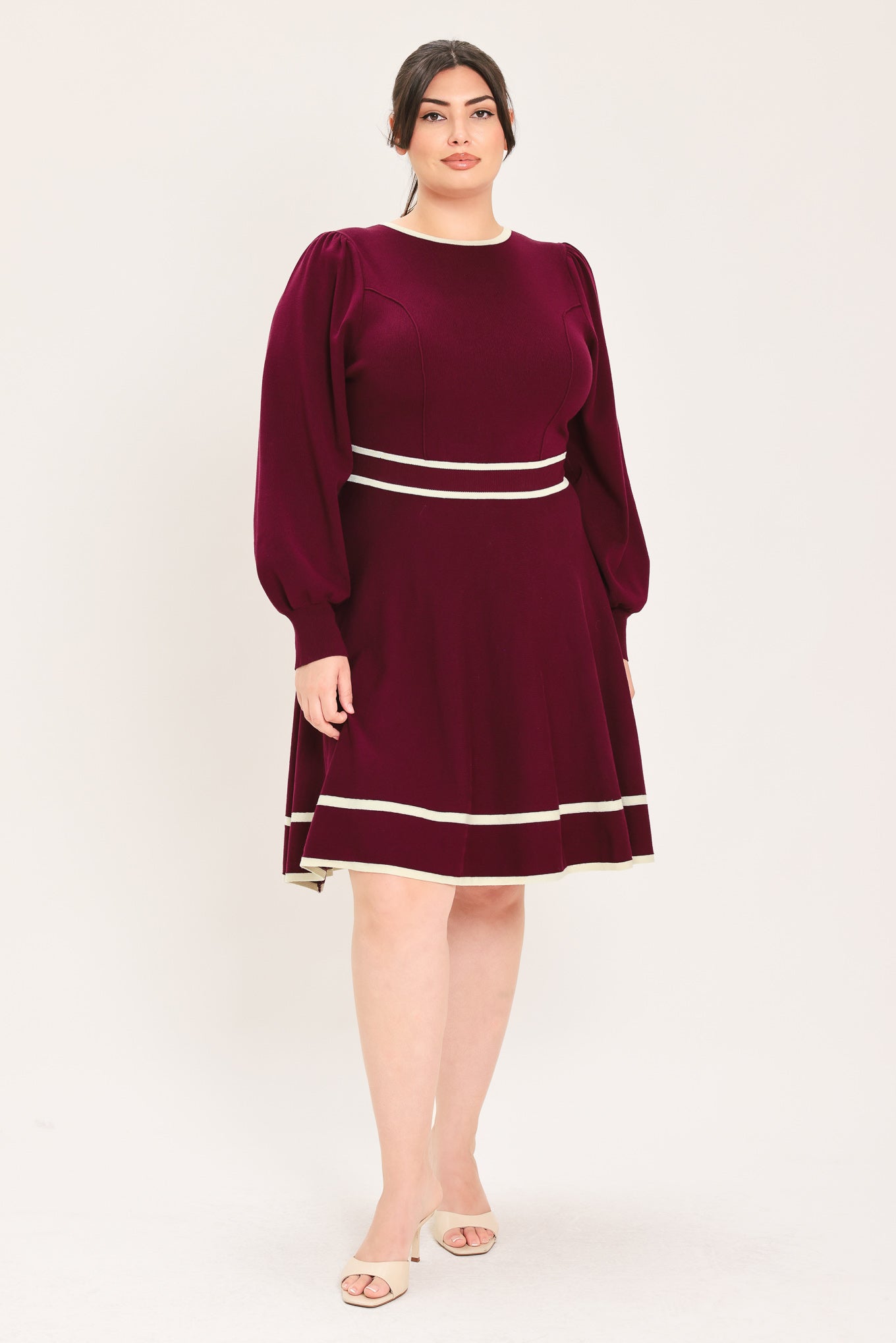 Flying Tomato Merlot Ivory Moment Sweater Mini Dress view 9 - Dress Sweater