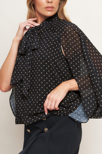 Flying Tomato Midnight Dot Chic Woven Top in BLACK view 2