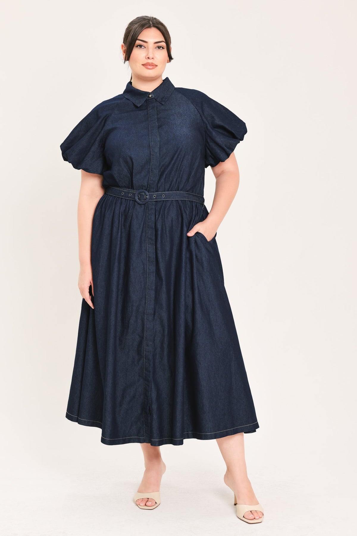 Flying Tomato Midnight in Manhattan Denim Midi Dress view 10 - Midnight Manhattan Outfit