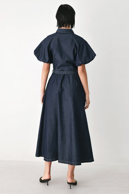 Flying Tomato Midnight in Manhattan Denim Midi Dress in DARK DENIM view 5 - Midnight Manhattan Outfit