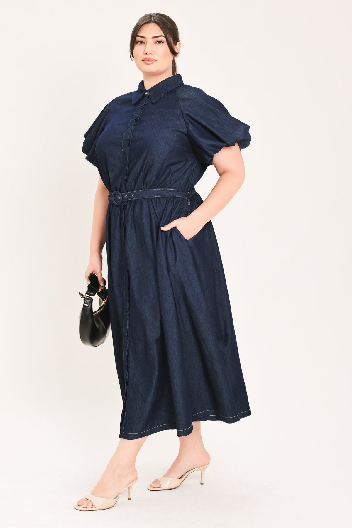 Flying Tomato Midnight in Manhattan Denim Midi Dress view 7 - Midnight Manhattan Outfit
