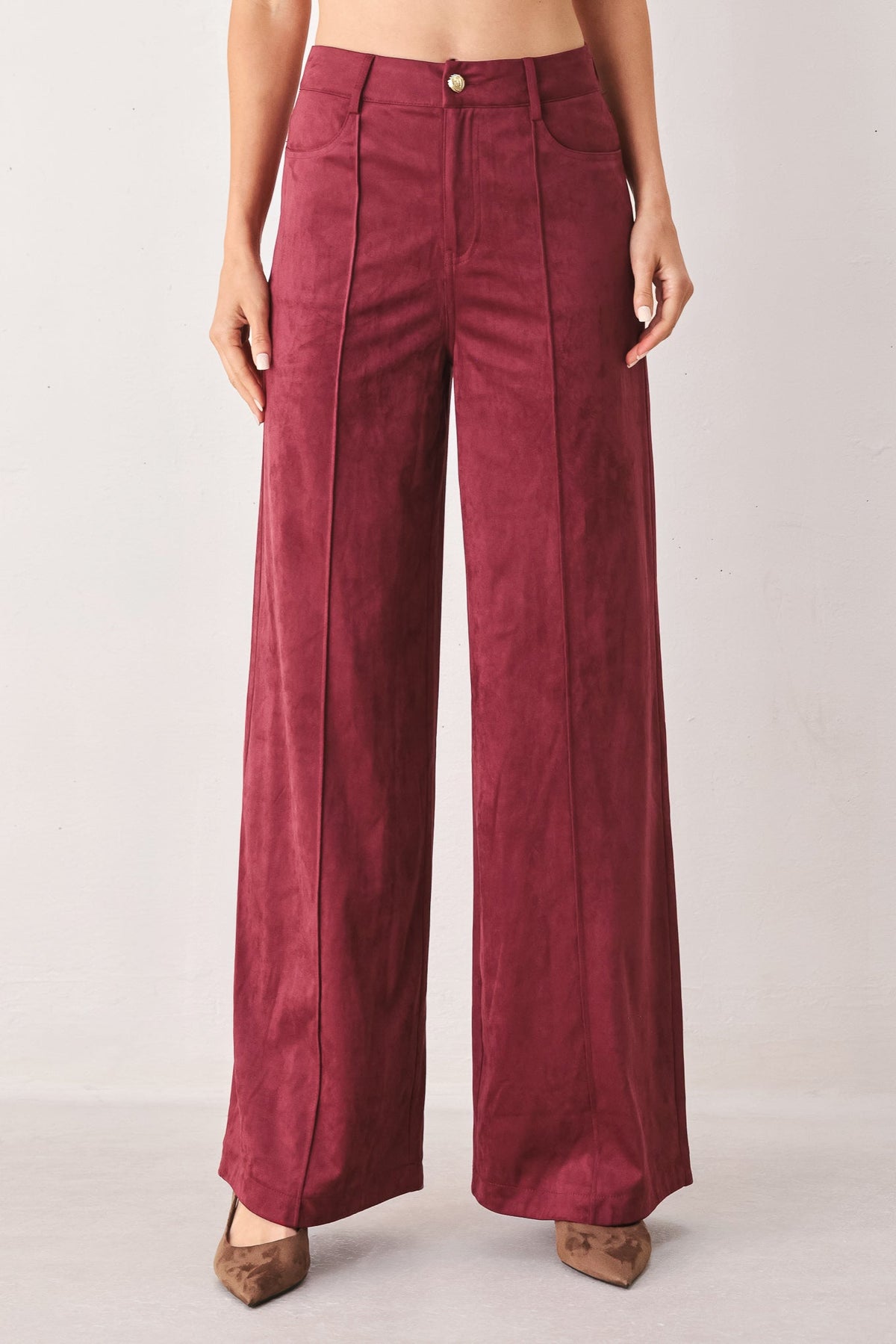 Flying Tomato Midnight Mesa Style Faux Suede Pants in MAROON (bottom)