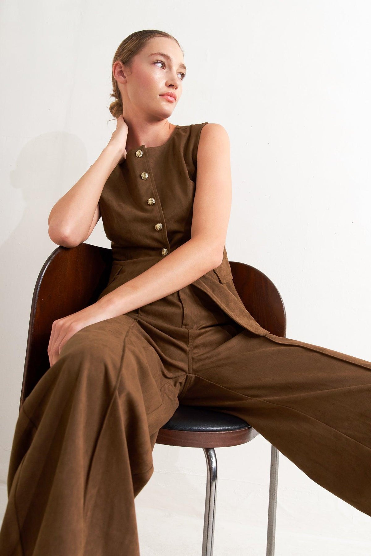 Flying Tomato Midnight Mesa Style Faux Suede Pants in BROWN view 4 (bottom)
