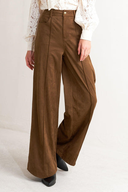 Flying Tomato Midnight Mesa Style Faux Suede Pants in BROWN view 5 (bottom)