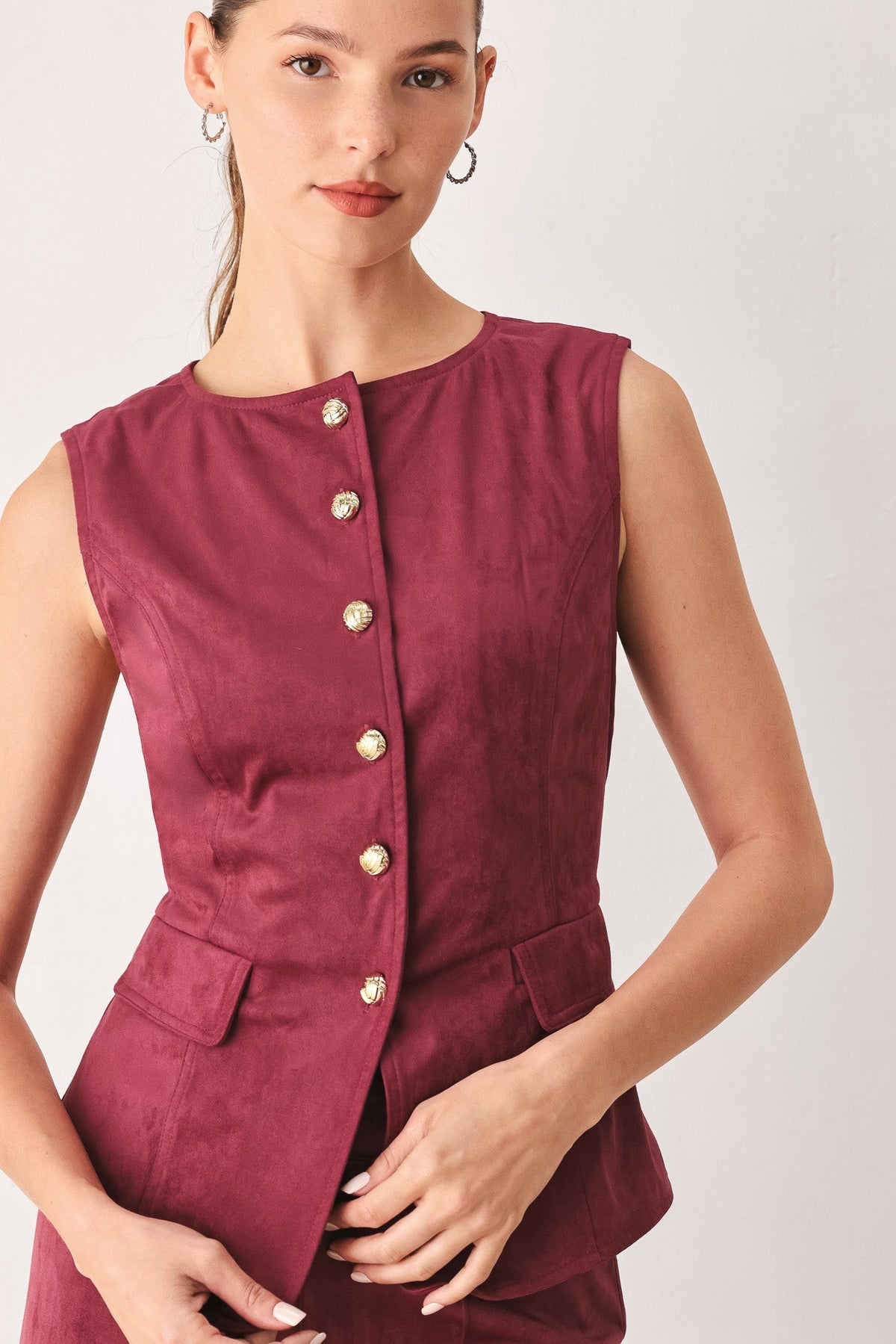 Flying Tomato Midnight Mesa Style Faux Suede Vest in MAROON (layer)
