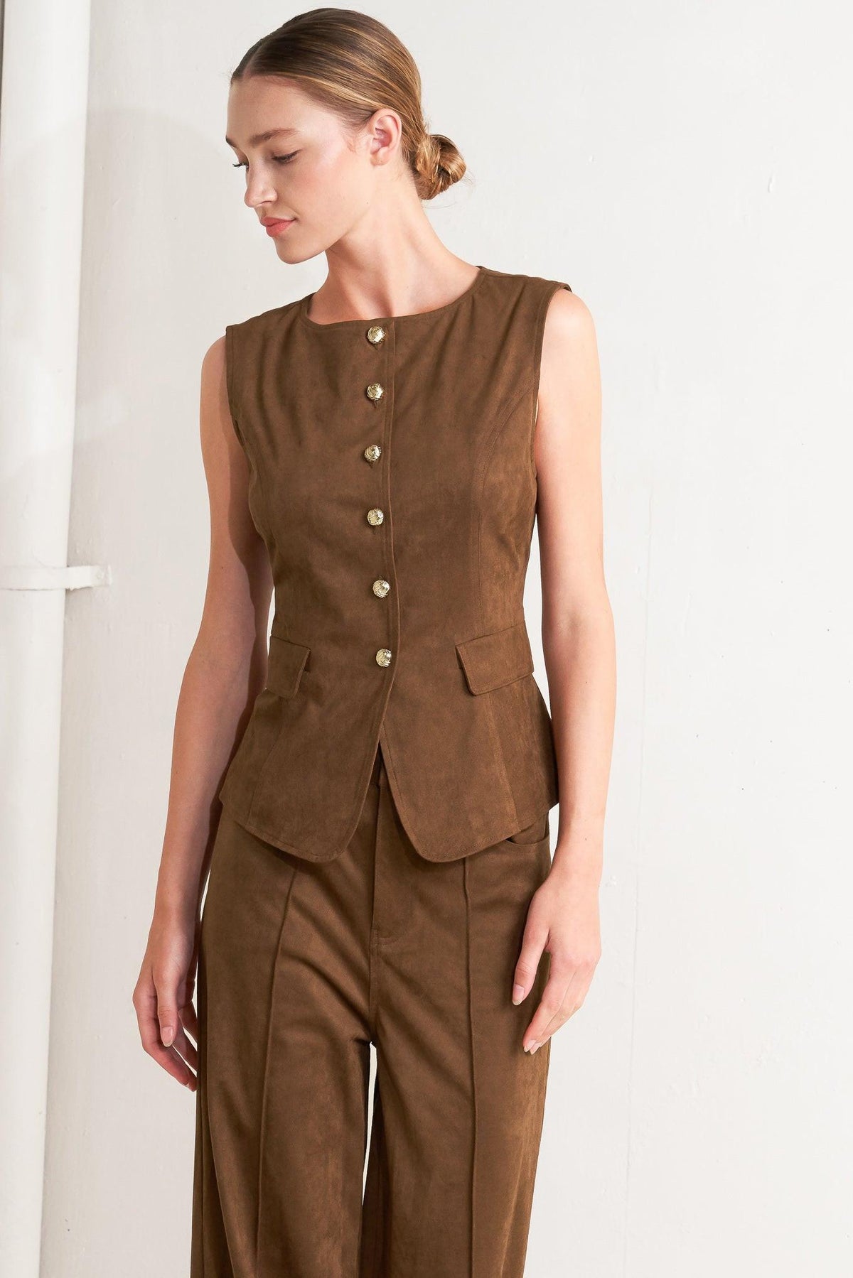 Flying Tomato Midnight Mesa Style Faux Suede Vest view 10 (layer)