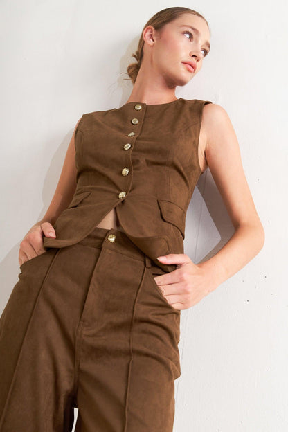 Flying Tomato Midnight Mesa Style Faux Suede Vest in MAROON view 2 (layer)