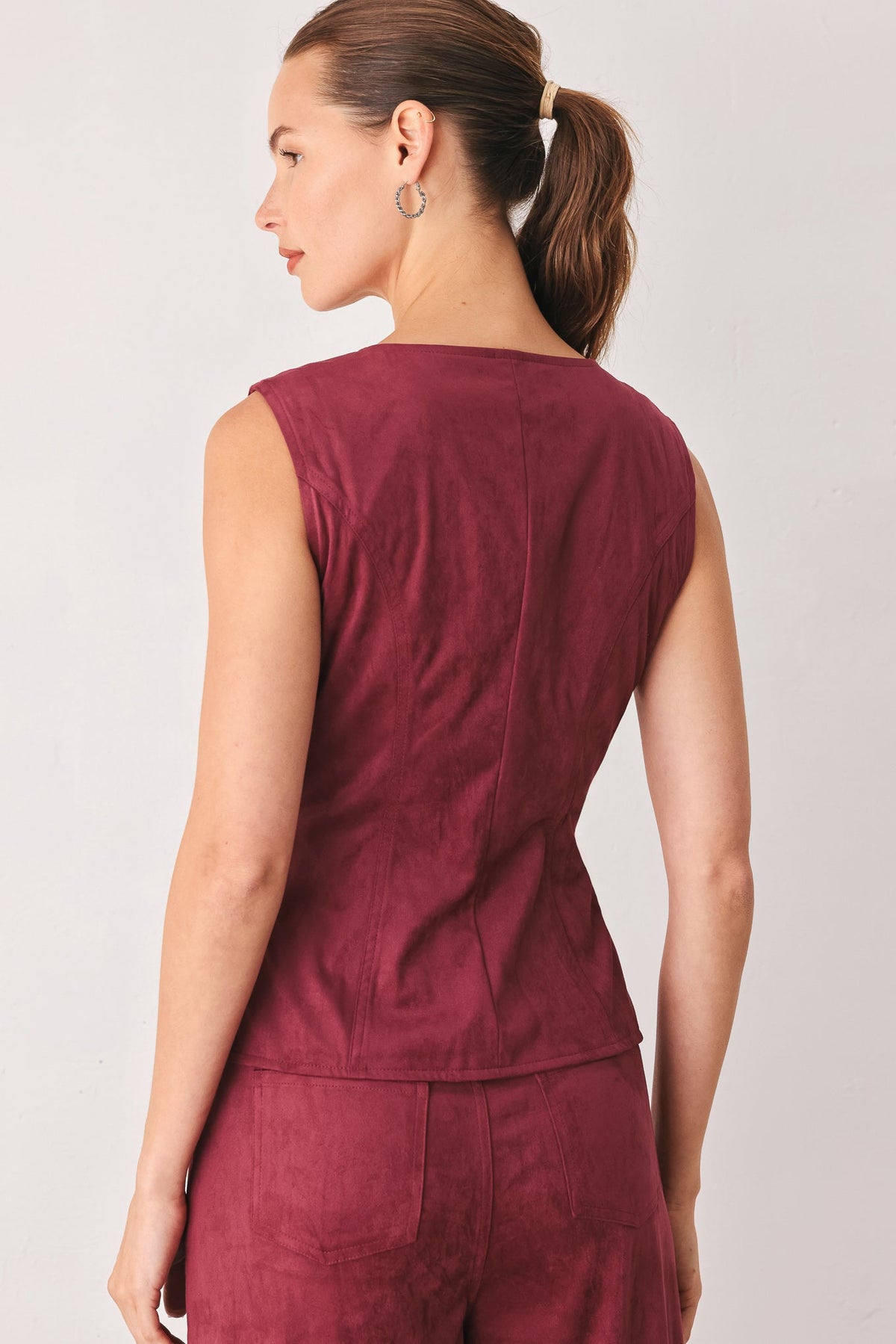 Flying Tomato Midnight Mesa Style Faux Suede Vest in BROWN view 6 (layer)
