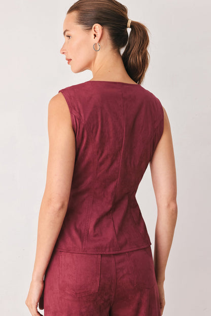 Flying Tomato Midnight Mesa Style Faux Suede Vest in BROWN view 6 (layer)