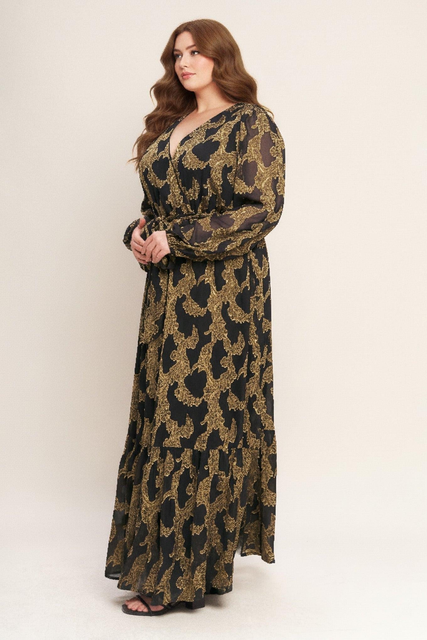 Flying Tomato Midnight Moss Woven Jacquard Maxi Dress view 10 - Moss Midnight Slim Fit Dress Trousers