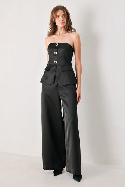 Flying Tomato Modern Noir Black Strapless Button Top view 13 - Neo Noir Top