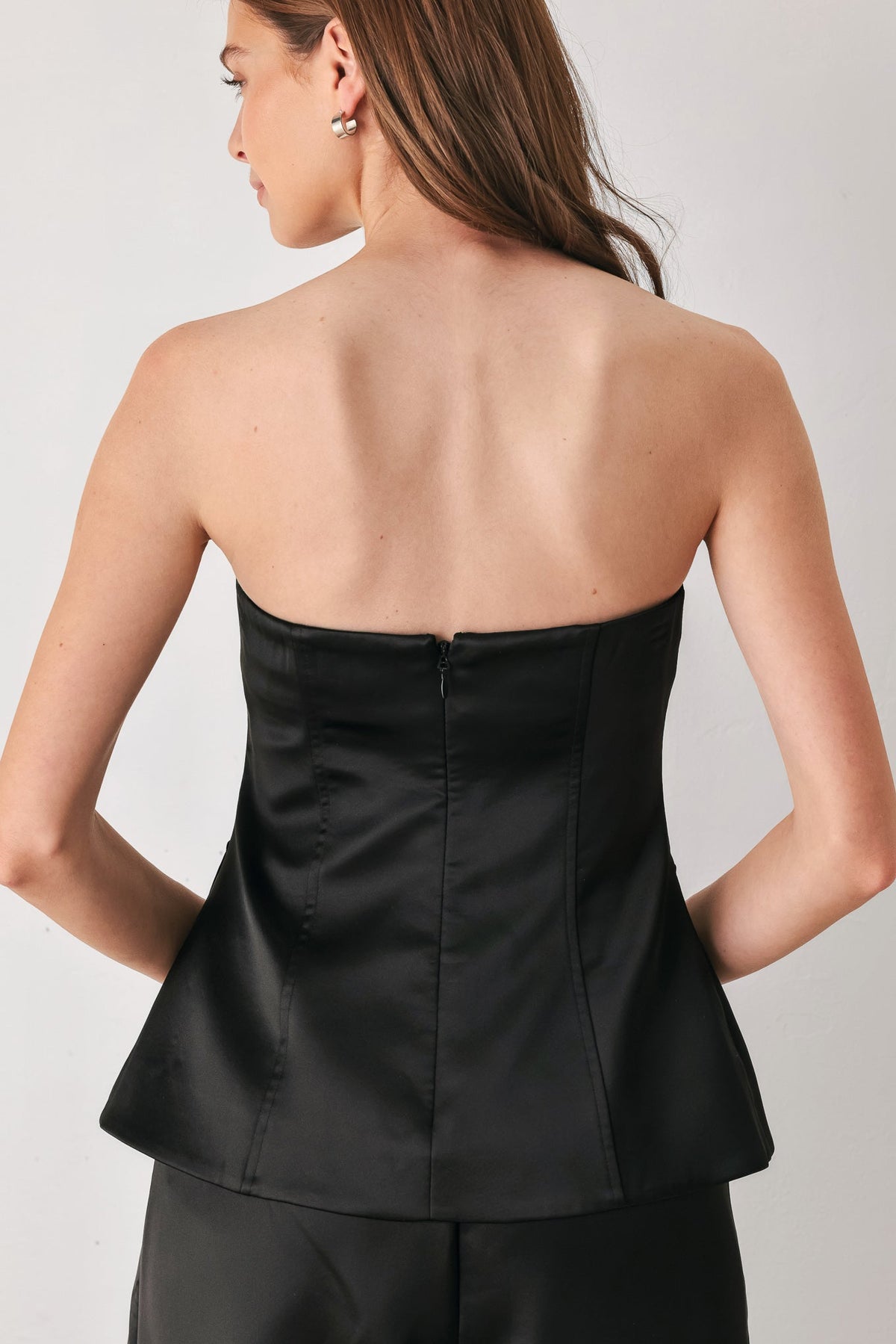 Flying Tomato Modern Noir Black Strapless Button Top view 16 - Neo Noir Top