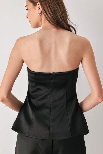Flying Tomato Modern Noir Black Strapless Button Top view 16 - Neo Noir Top