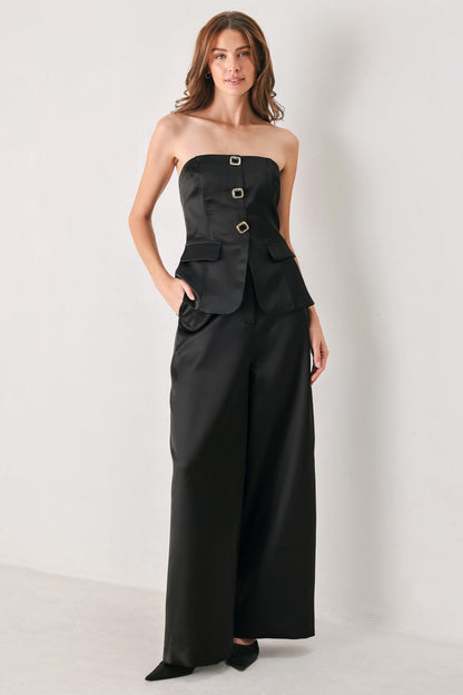 Flying Tomato Modern Noir Black/burgundy Wide-leg Pants in BLACK view 3 - Neo Noir Pants (bottom)