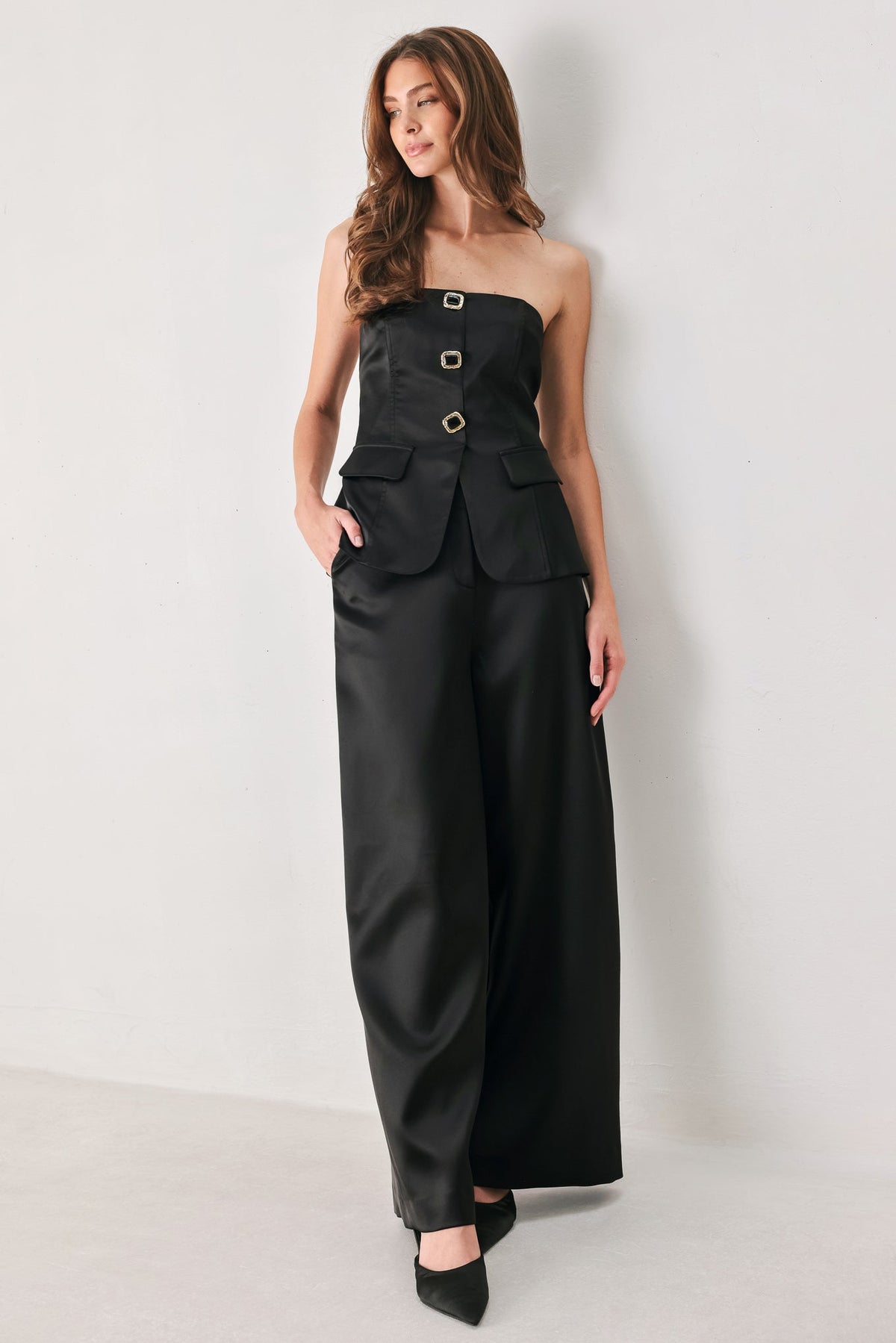 Flying Tomato Modern Noir Black/burgundy Wide-leg Pants in BURGUNDY view 5 - Neo Noir Pants (bottom)