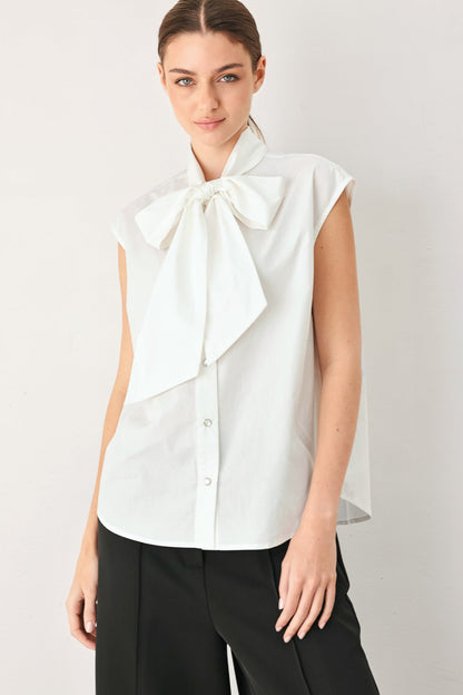 Flying Tomato Modern Statement Bow Woven Top view 10 - Flying Tomato Tops