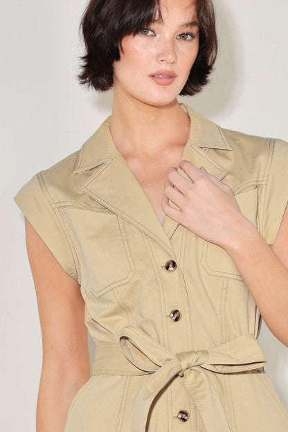 Flying Tomato Natural Instinct Woven Midi Dress in KHAKI view 6 - Natural Instincts Dress