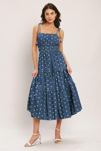 Flying Tomato Nautical Dot Denim Midi Dress view 4 - Nautical Dress Wear