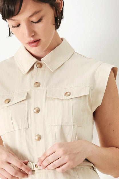 Flying Tomato Neutral Command Woven Shirt Dress in ECRU view 3
