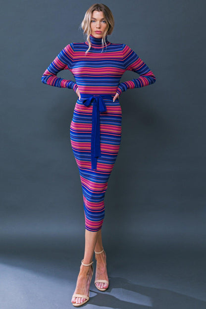 Flying Tomato Noteworthy Shine Sweater Midi Dress in BLUE FUCHSIA view 3 - Dress Sweater