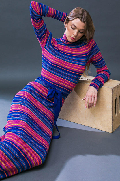 Flying Tomato Noteworthy Shine Sweater Midi Dress in BLUE FUCHSIA view 4 - Dress Sweater