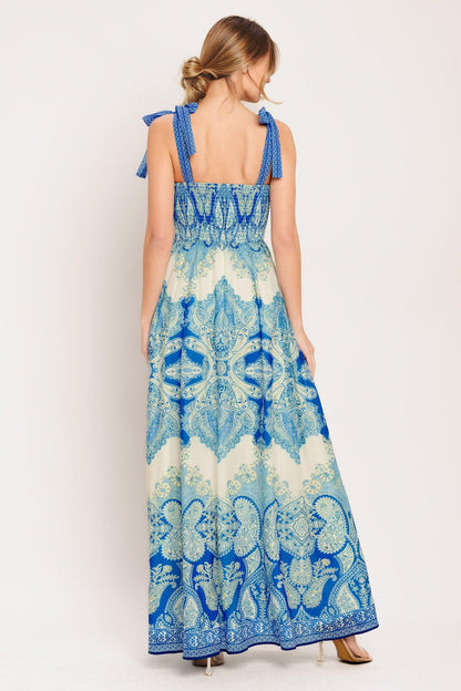 Flying Tomato Ocean Tapestry Woven Maxi Dress in IVORY BLUE view 3 - Farm Rio Women'S Ocean Tapestry Maxi Dress