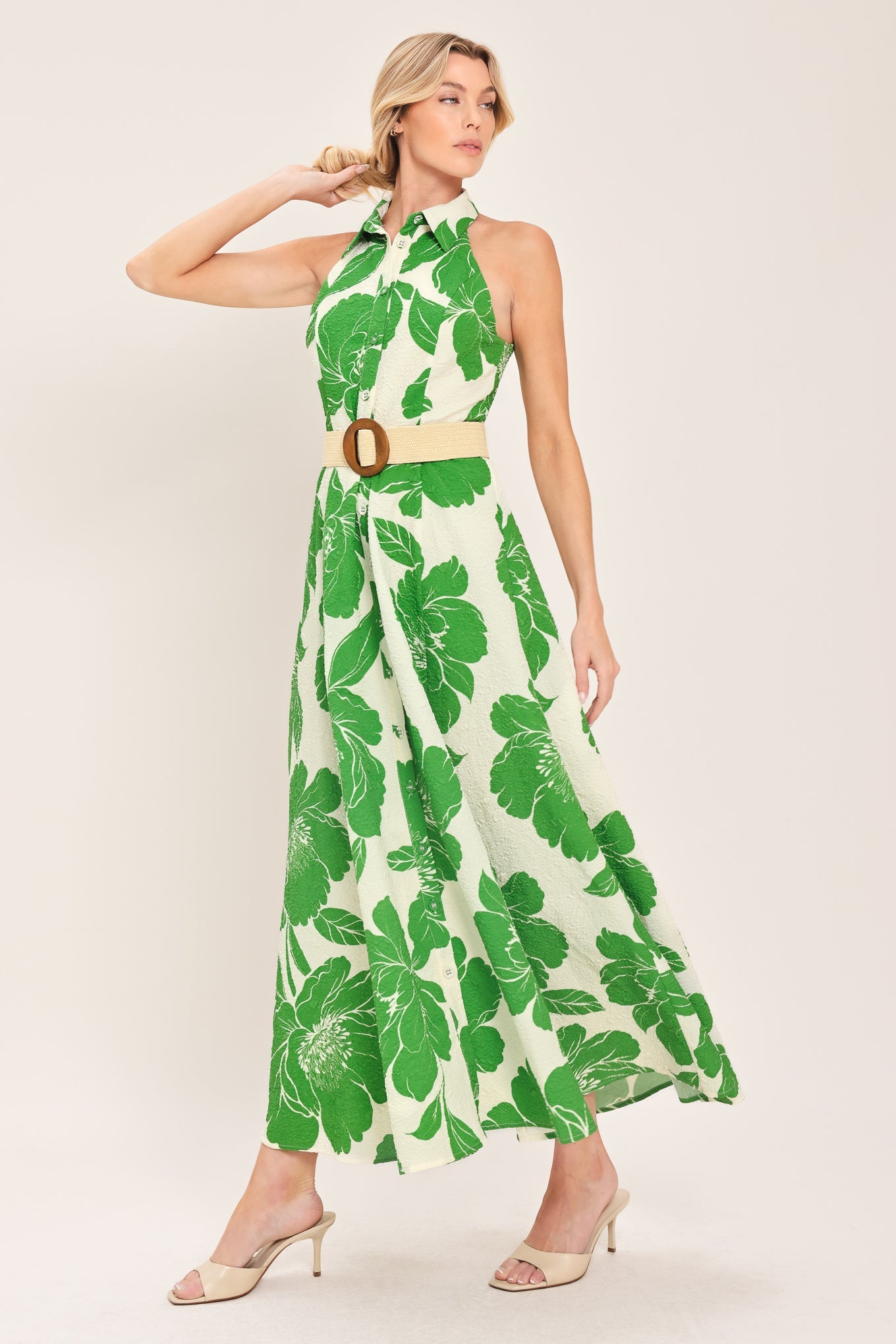 Flying Tomato Palm Royale Woven Midi Dress in IVORY GREEN view 5 - Palm Royale Dress Ideas