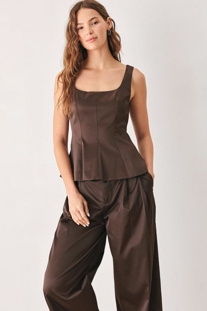 Flying Tomato Parchment Woven Top in BROWN view 3