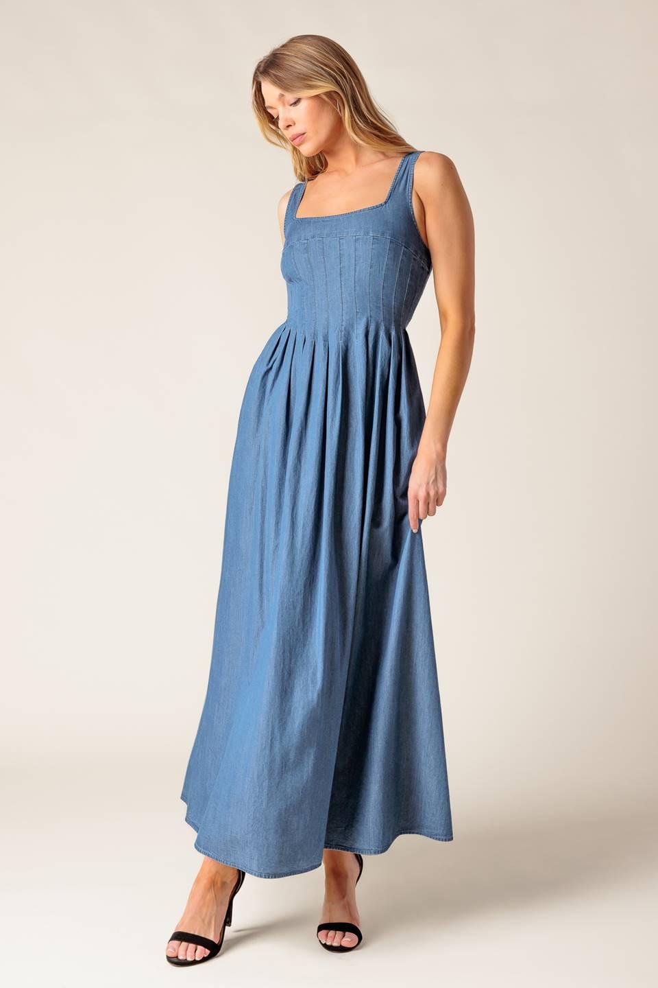 Flying Tomato Passiflora Indigo Denim Midi Dress view 4