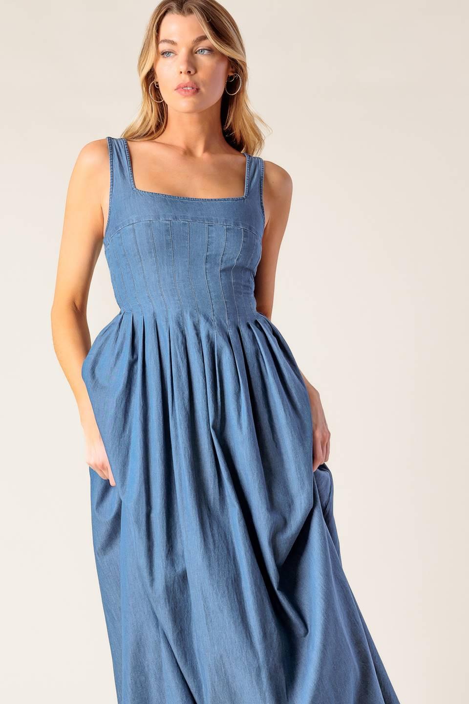 Flying Tomato Passiflora Indigo Denim Midi Dress view 5