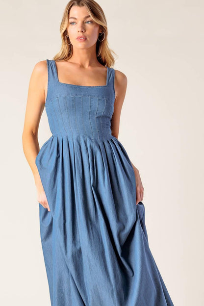 Flying Tomato Passiflora Indigo Denim Midi Dress view 5