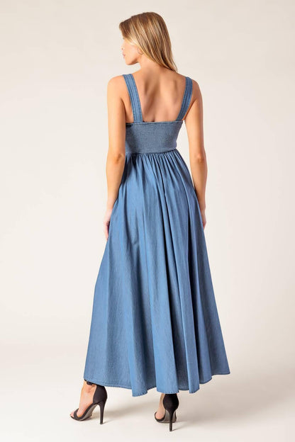 Flying Tomato Passiflora Indigo Denim Midi Dress view 6