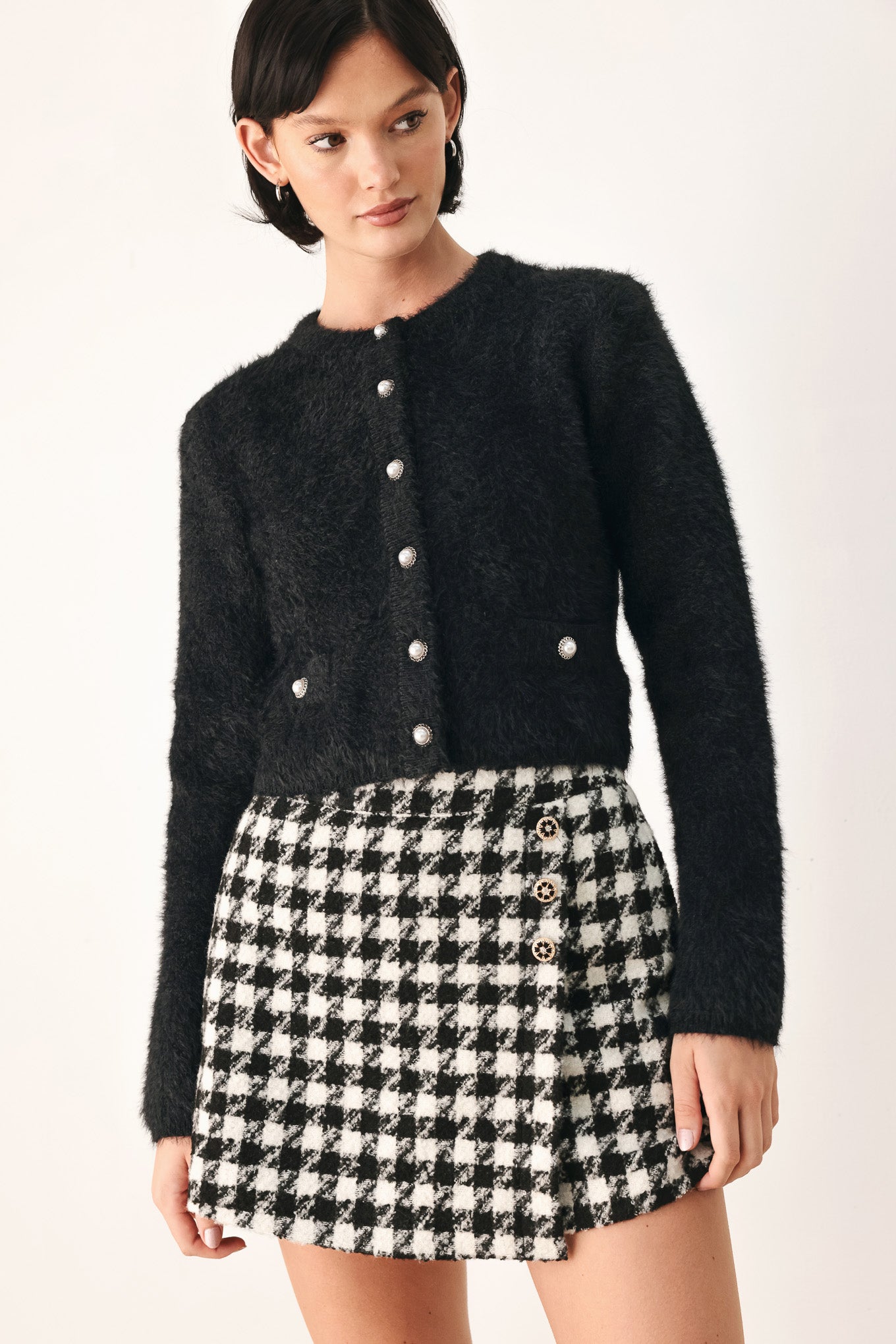 Flying Tomato Polished Moments Cropped Cardigan Top in BLACK - Pol Cardigan
