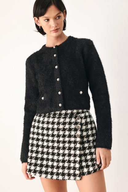 Flying Tomato Polished Moments Cropped Cardigan Top in BLACK - Pol Cardigan
