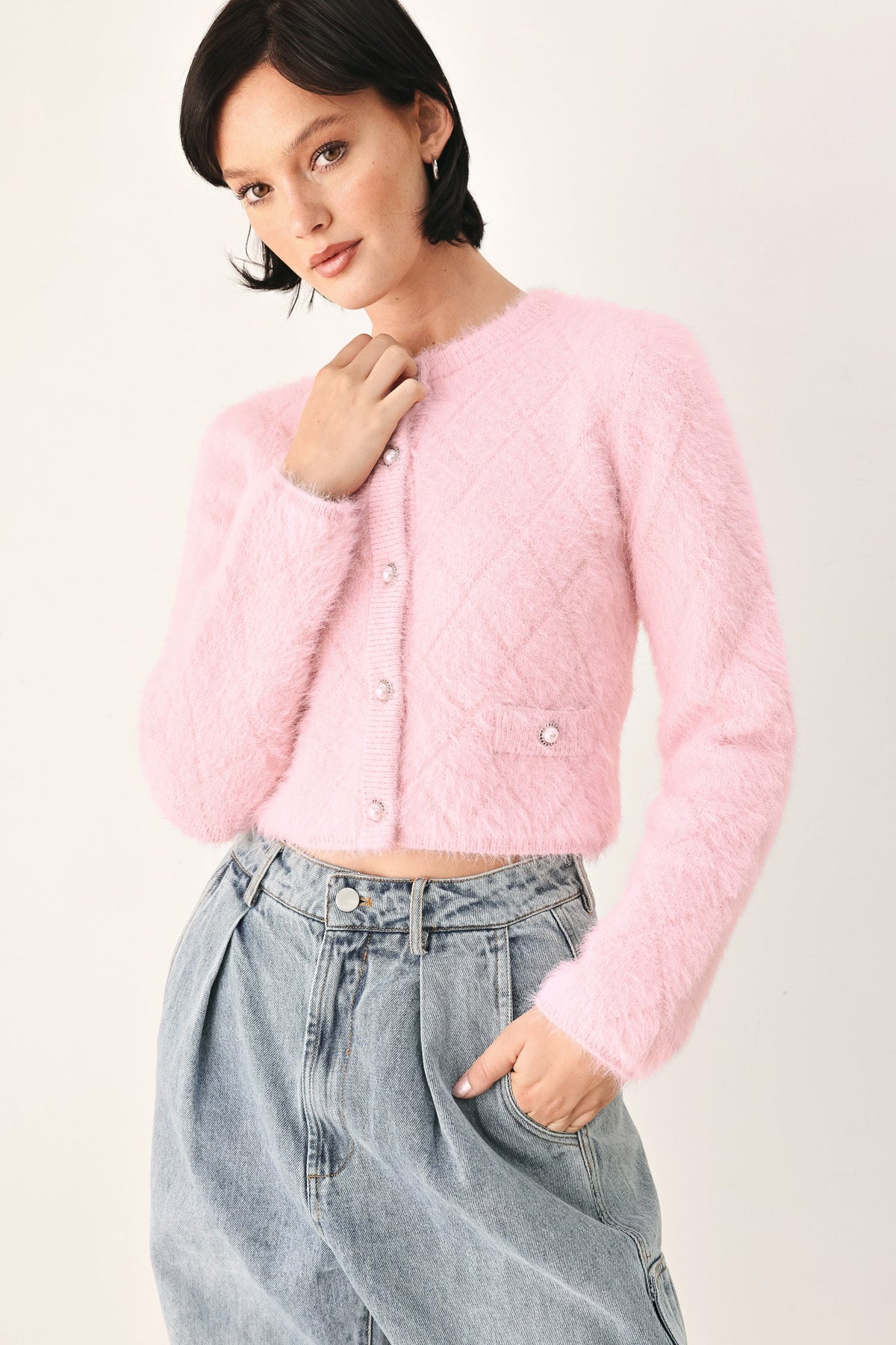 Flying Tomato Polished Moments Cropped Cardigan Top view 18 - Pol Cardigan