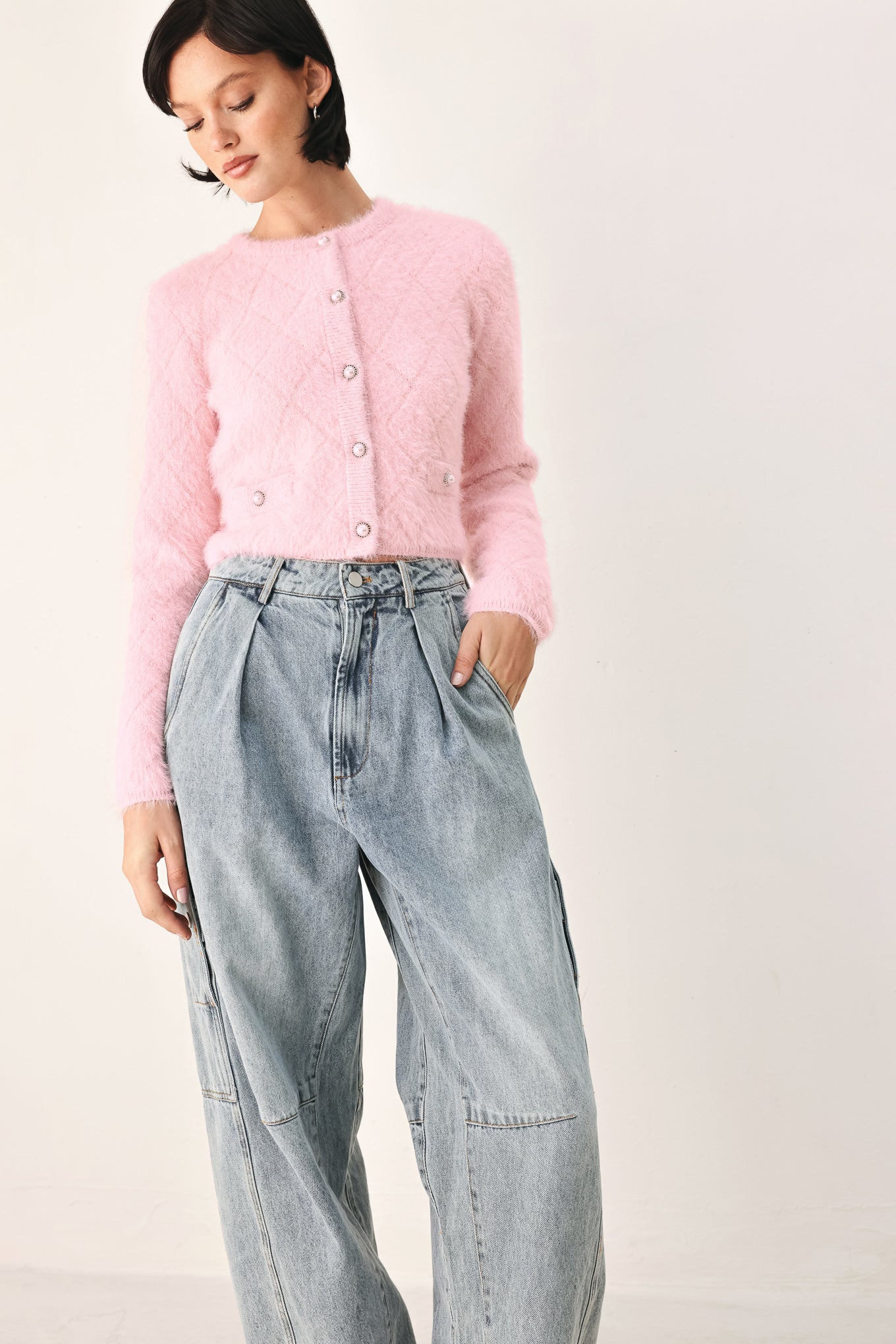 Flying Tomato Polished Moments Cropped Cardigan Top in BLACK view 3 - Pol Cardigan