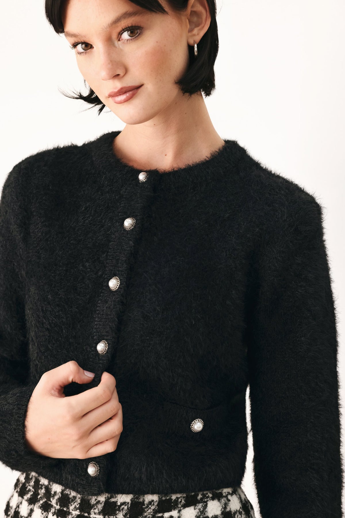 Flying Tomato Polished Moments Cropped Cardigan Top in IVORY view 6 - Pol Cardigan