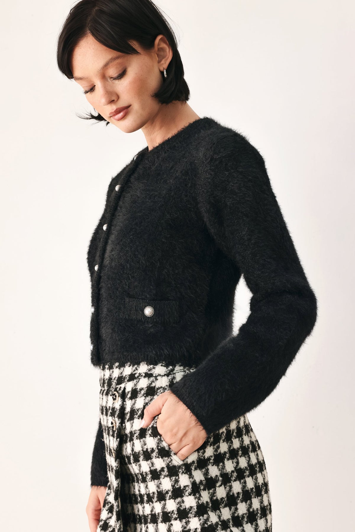 Flying Tomato Polished Moments Cropped Cardigan Top in PINK view 7 - Pol Cardigan