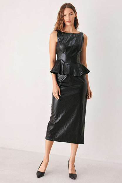Flying Tomato Port Wine High-rise Faux Leather Skirt in BLACK view 3 - Port Wine Characteristics