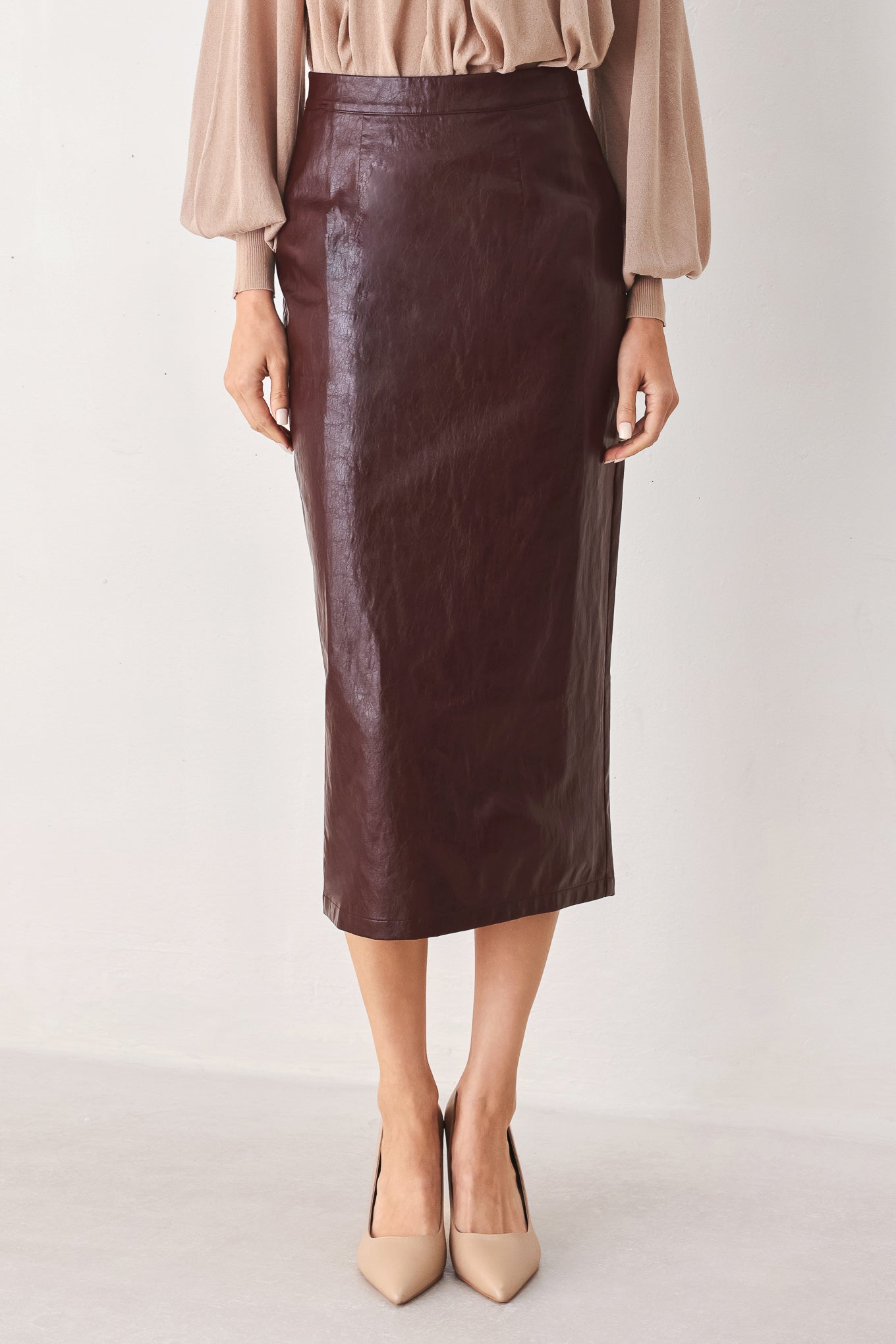 Flying Tomato Port Wine High-rise Faux Leather Skirt view 9 - Port Wine Characteristics
