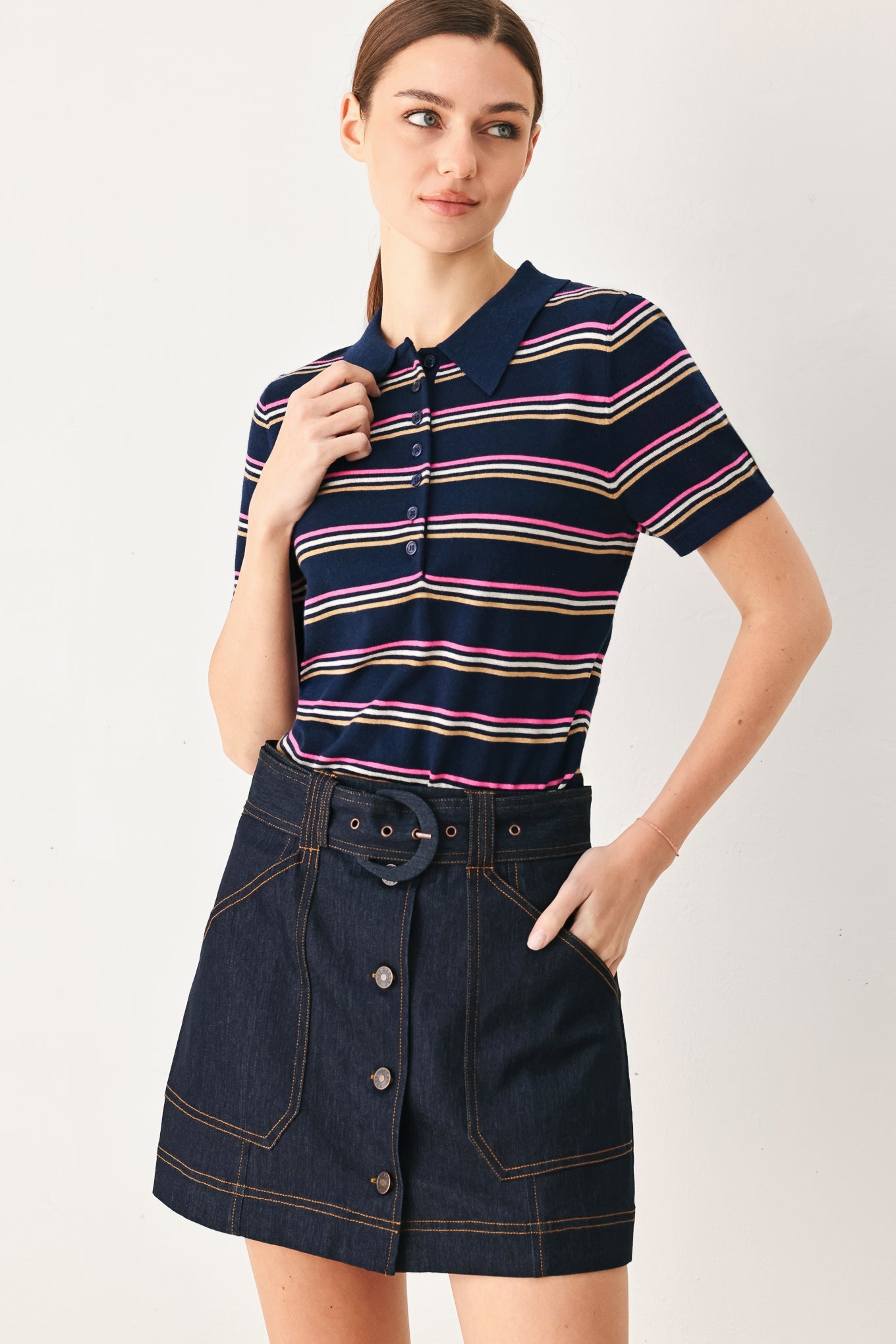 Flying Tomato Pretty in Paradise Polo Top in BROWN MULTI view 6 - Pretty Good Top